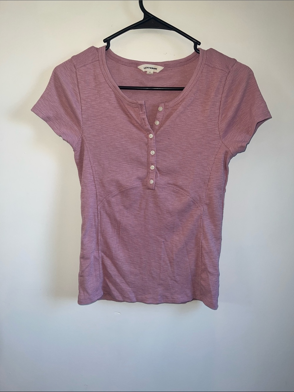 Lucky Brand Dusty Mauve Short Sleeve Henley Tee